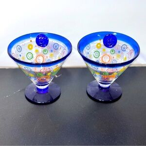 Hand Blown Margarita Glass Kosta Boda Royal Carribean Swirl Glass Set of 2